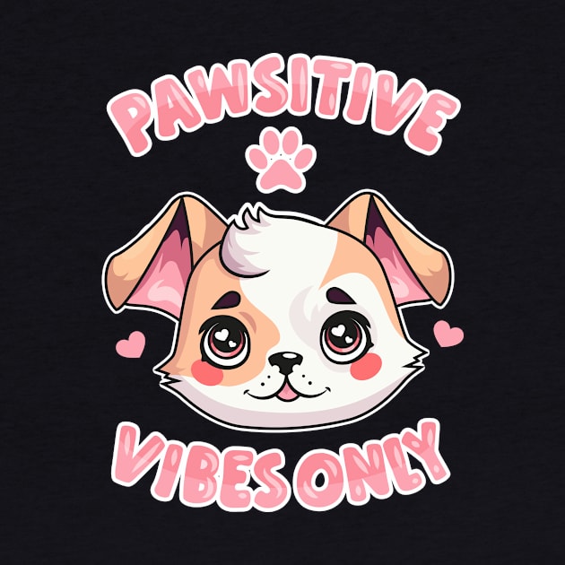 Pawsitive Vibes Only: Cute Puppy Face and Uplifting Message by levinanas_art